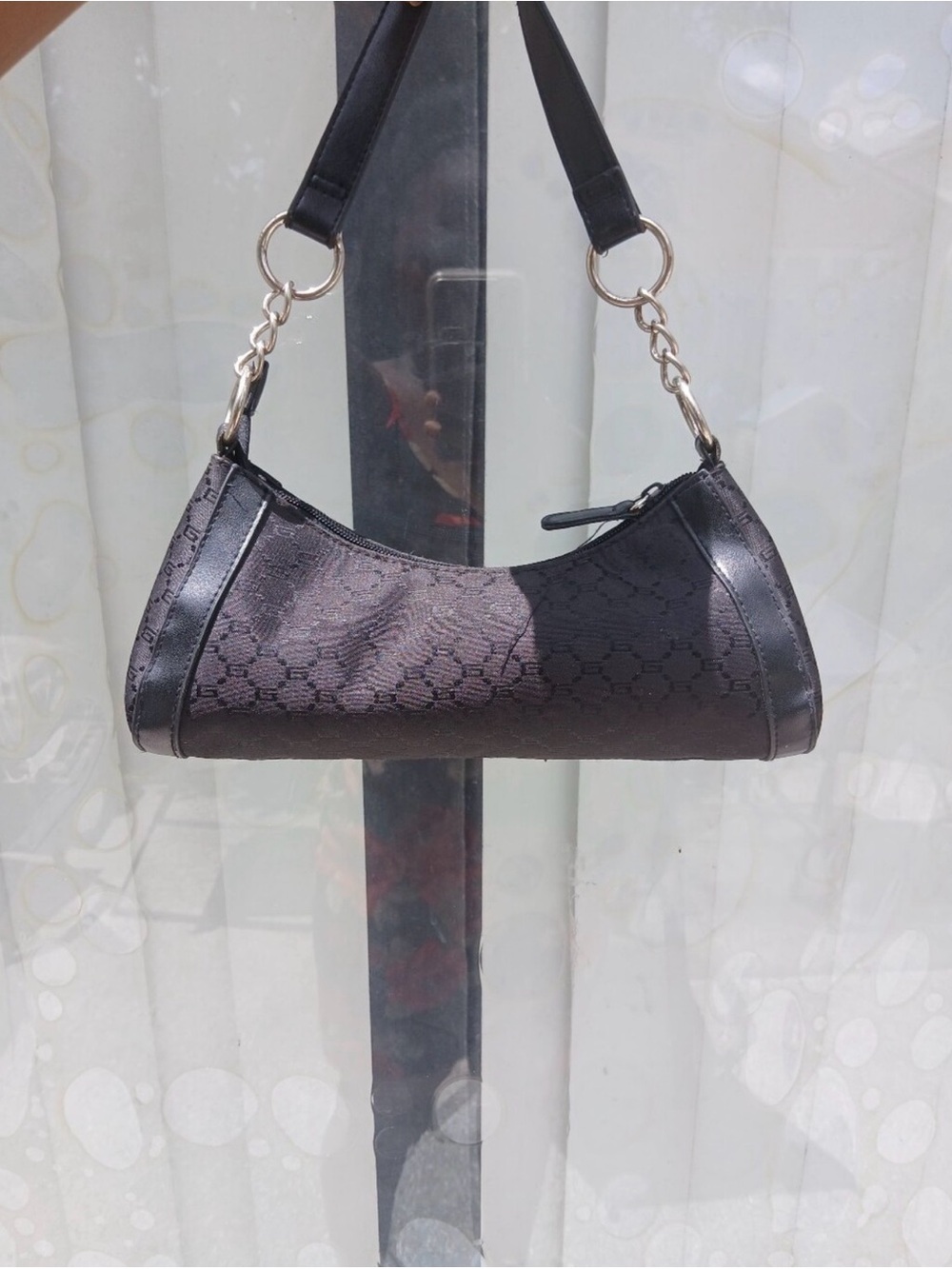 Gucci Black Monogram Shoulder Bag with Silver Hardware